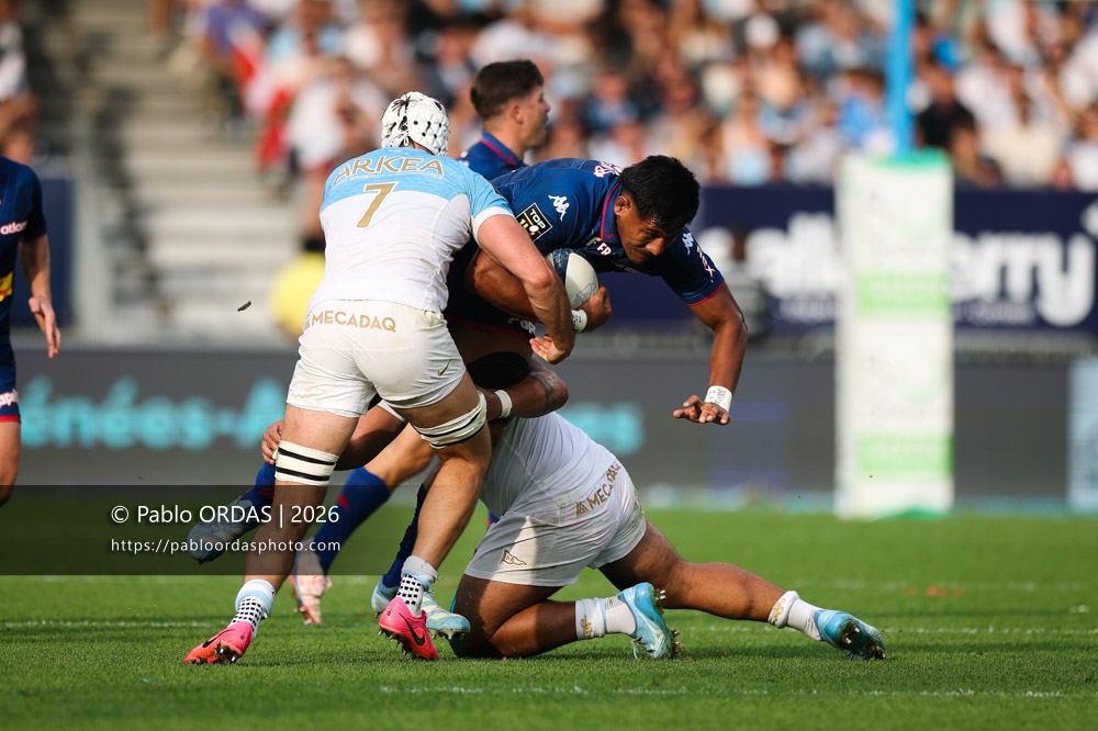 Tanginoa Halaifonua, lors du match de Top 14 entre l'Aviron bayonnais et le Stade français Paris, le 3 octobre 2026 au stade Jean Dauger de Bayonne, France (Photo Pablo ORDAS)