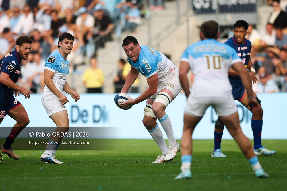 Ewan Johnson, lors du match de Top 14 entre l'Aviron bayonnais et le Stade français Paris, le 3 octobre 2026 au stade Jean Dauger de Bayonne, France (Photo Pablo ORDAS)
