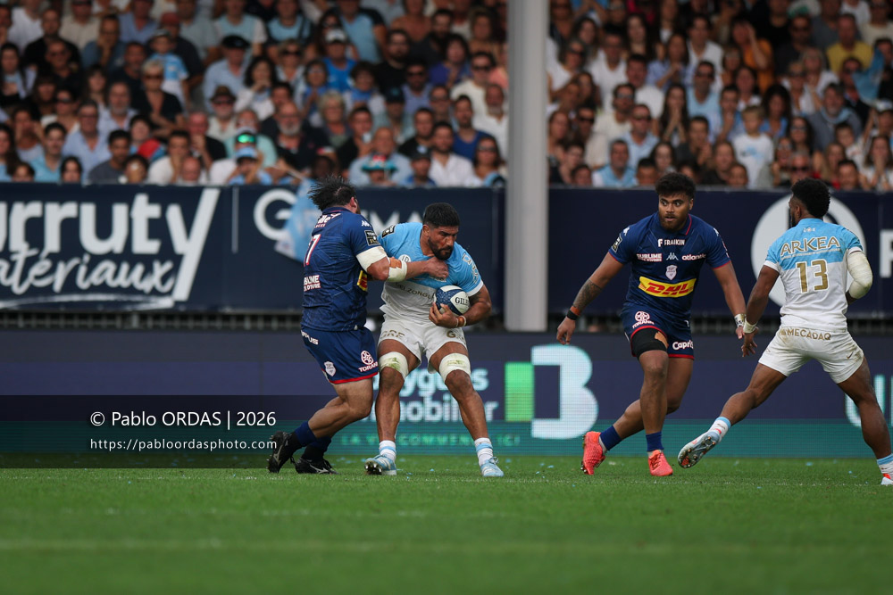 Rodrigo Bruni, lors du match de Top 14 entre l'Aviron bayonnais et le Stade français Paris, le 3 octobre 2026 au stade Jean Dauger de Bayonne, France (Photo Pablo ORDAS)