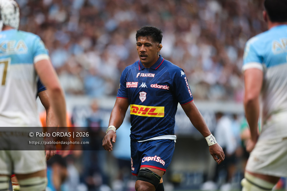 Tanginoa Halaifonua, lors du match de Top 14 entre l'Aviron bayonnais et le Stade français Paris, le 3 octobre 2026 au stade Jean Dauger de Bayonne, France (Photo Pablo ORDAS)
