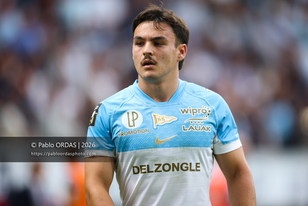 Baptiste Tilloles, lors du match de Top 14 entre l'Aviron bayonnais et le Stade français Paris, le 3 octobre 2026 au stade Jean Dauger de Bayonne, France (Photo Pablo ORDAS)