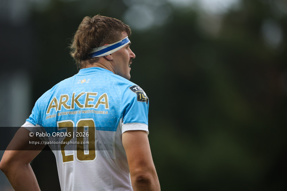 Baptiste Héguy, lors du match de Top 14 entre l'Aviron bayonnais et le Stade français Paris, le 3 octobre 2026 au stade Jean Dauger de Bayonne, France (Photo Pablo ORDAS)
