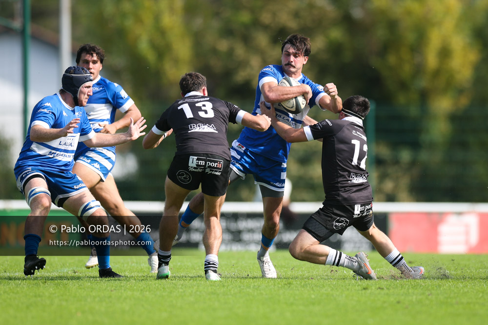 Iban Tsouladzé, lors du match de Fédérale 1 entre l'Anglet olympique et le Stade bagnérais, le 4 octobre 2026 au stade Saint-Jean d'Anglet, France (Photo Pablo ORDAS)