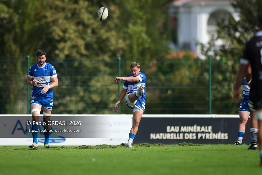 Thomas Pulon, lors du match de Fédérale 1 entre l'Anglet olympique et le Stade bagnérais, le 4 octobre 2026 au stade Saint-Jean d'Anglet, France (Photo Pablo ORDAS)