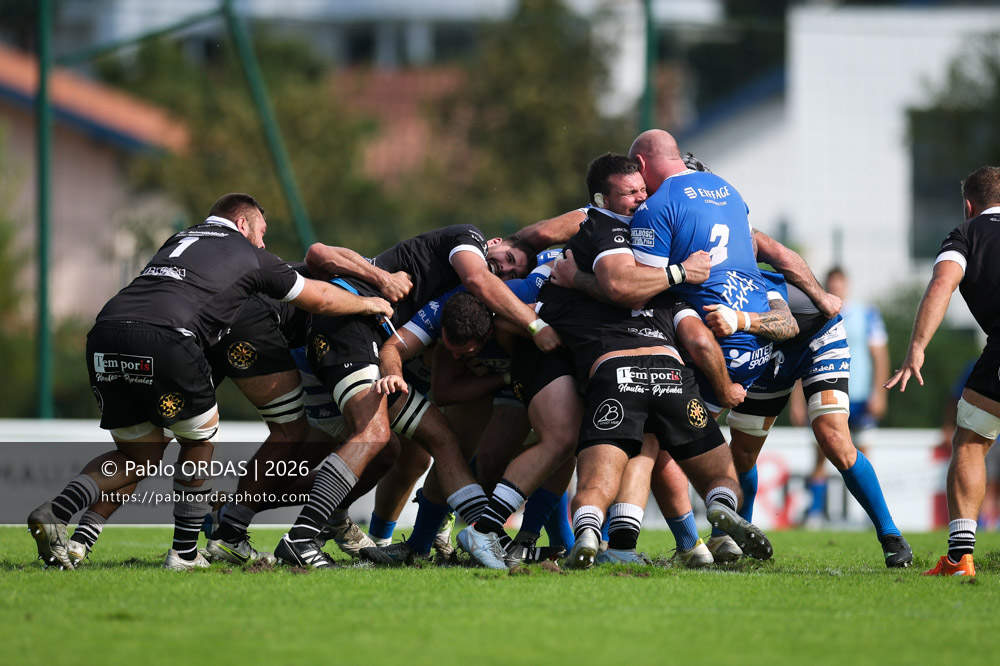 Gaetan Clermont, lors du match de Fédérale 1 entre l'Anglet olympique et le Stade bagnérais, le 4 octobre 2026 au stade Saint-Jean d'Anglet, France (Photo Pablo ORDAS)