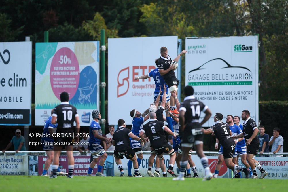 Alexandre Loustalet, lors du match de Fédérale 1 entre l'Anglet olympique et le Stade bagnérais, le 4 octobre 2026 au stade Saint-Jean d'Anglet, France (Photo Pablo ORDAS)