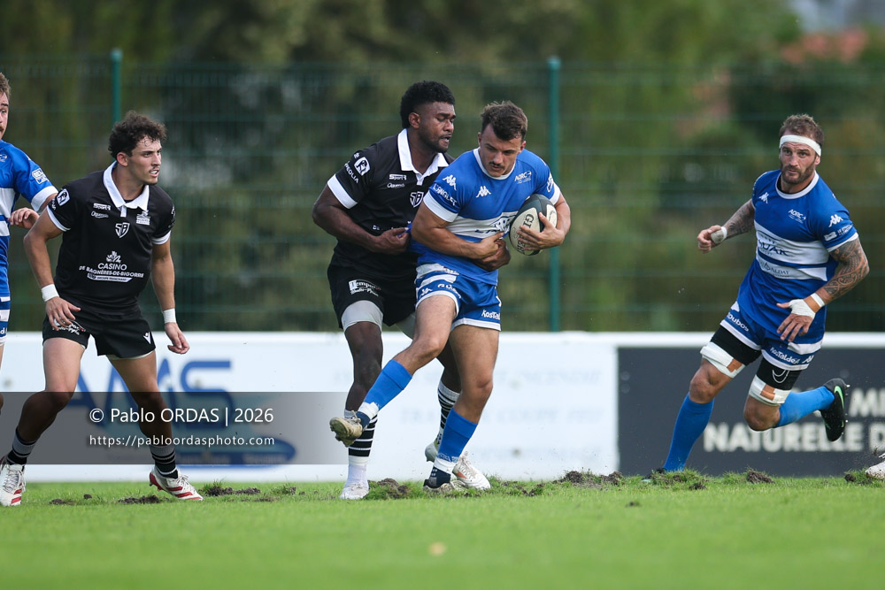 Maxime Rourre, lors du match de Fédérale 1 entre l'Anglet olympique et le Stade bagnérais, le 4 octobre 2026 au stade Saint-Jean d'Anglet, France (Photo Pablo ORDAS)