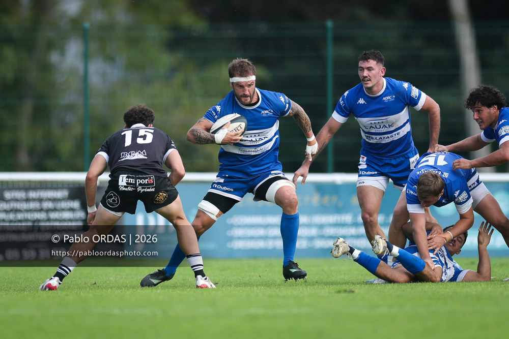 Sébastien Laulhé, lors du match de Fédérale 1 entre l'Anglet olympique et le Stade bagnérais, le 4 octobre 2026 au stade Saint-Jean d'Anglet, France (Photo Pablo ORDAS)