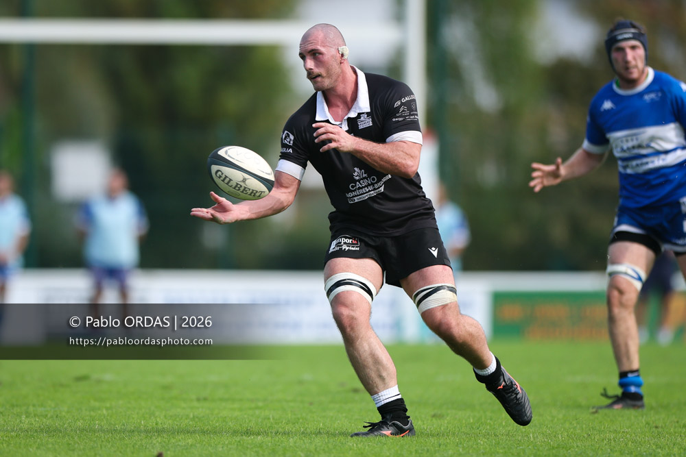 Carl Vuillecard, lors du match de Fédérale 1 entre l'Anglet olympique et le Stade bagnérais, le 4 octobre 2026 au stade Saint-Jean d'Anglet, France (Photo Pablo ORDAS)