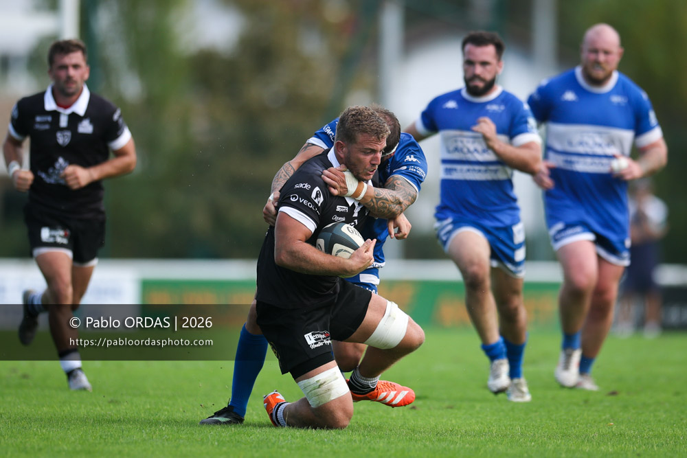 Alexandre Loustalet, lors du match de Fédérale 1 entre l'Anglet olympique et le Stade bagnérais, le 4 octobre 2026 au stade Saint-Jean d'Anglet, France (Photo Pablo ORDAS)