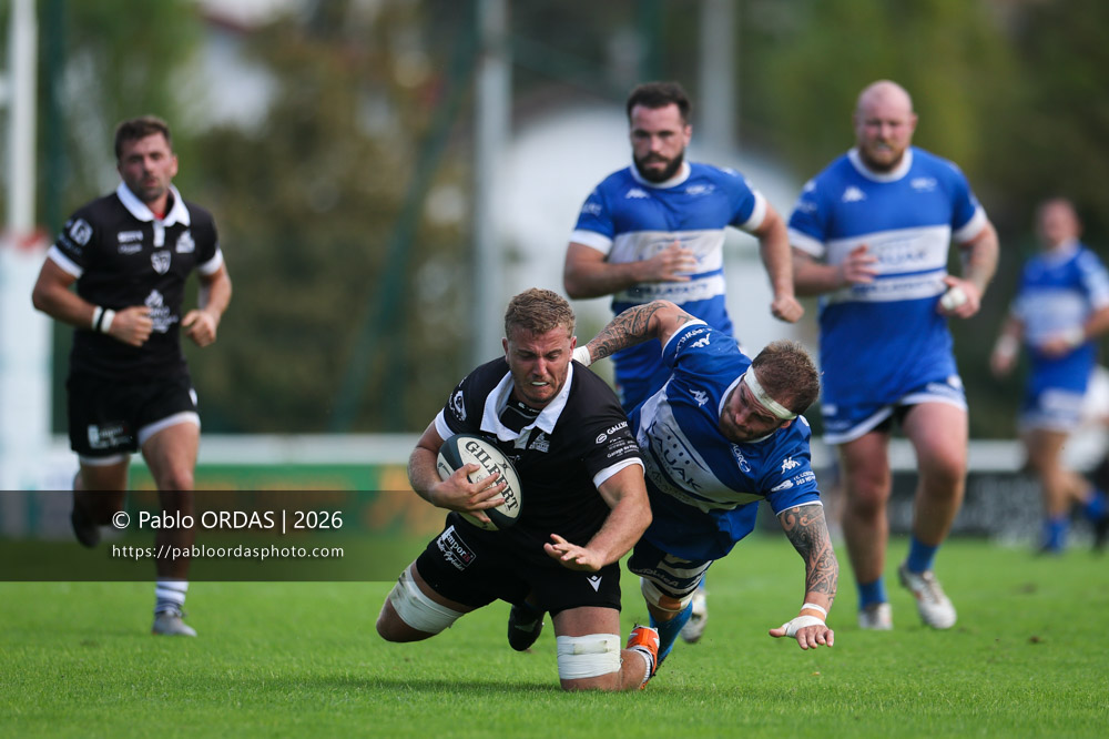 Alexandre Loustalet, lors du match de Fédérale 1 entre l'Anglet olympique et le Stade bagnérais, le 4 octobre 2026 au stade Saint-Jean d'Anglet, France (Photo Pablo ORDAS)