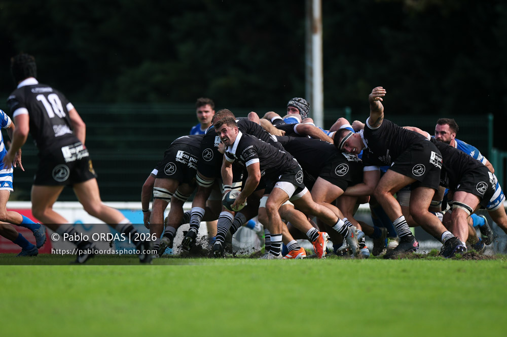Théo Danos, lors du match de Fédérale 1 entre l'Anglet olympique et le Stade bagnérais, le 4 octobre 2026 au stade Saint-Jean d'Anglet, France (Photo Pablo ORDAS)