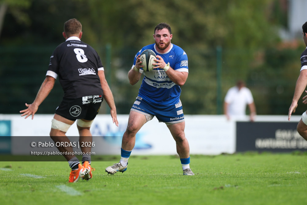 Paul Bresolin, lors du match de Fédérale 1 entre l'Anglet olympique et le Stade bagnérais, le 4 octobre 2026 au stade Saint-Jean d'Anglet, France (Photo Pablo ORDAS)