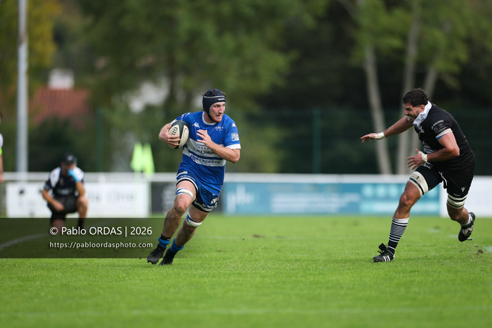 Florian Mansieux, lors du match de Fédérale 1 entre l'Anglet olympique et le Stade bagnérais, le 4 octobre 2026 au stade Saint-Jean d'Anglet, France (Photo Pablo ORDAS)