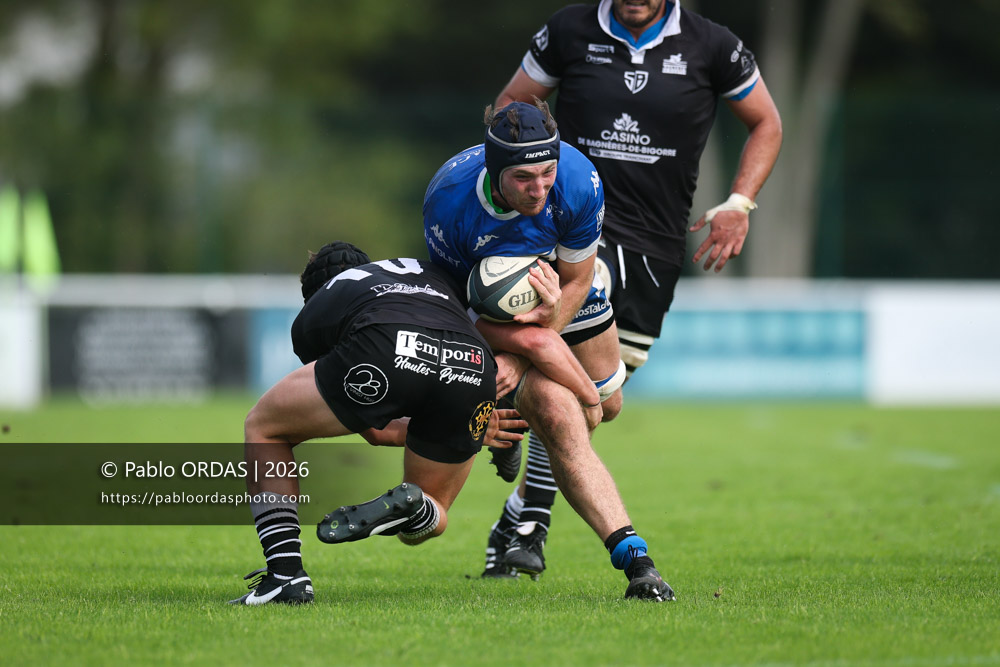 Florian Mansieux, lors du match de Fédérale 1 entre l'Anglet olympique et le Stade bagnérais, le 4 octobre 2026 au stade Saint-Jean d'Anglet, France (Photo Pablo ORDAS)