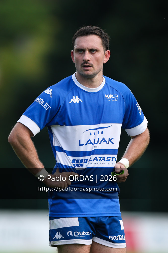 Thomas Curutchet, lors du match de Fédérale 1 entre l'Anglet olympique et le Stade bagnérais, le 4 octobre 2026 au stade Saint-Jean d'Anglet, France (Photo Pablo ORDAS)