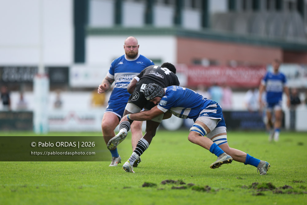 Maxime Egurrola, lors du match de Fédérale 1 entre l'Anglet olympique et le Stade bagnérais, le 4 octobre 2026 au stade Saint-Jean d'Anglet, France (Photo Pablo ORDAS)