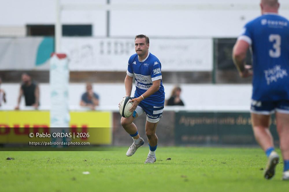 Thomas Pulon, lors du match de Fédérale 1 entre l'Anglet olympique et le Stade bagnérais, le 4 octobre 2026 au stade Saint-Jean d'Anglet, France (Photo Pablo ORDAS)