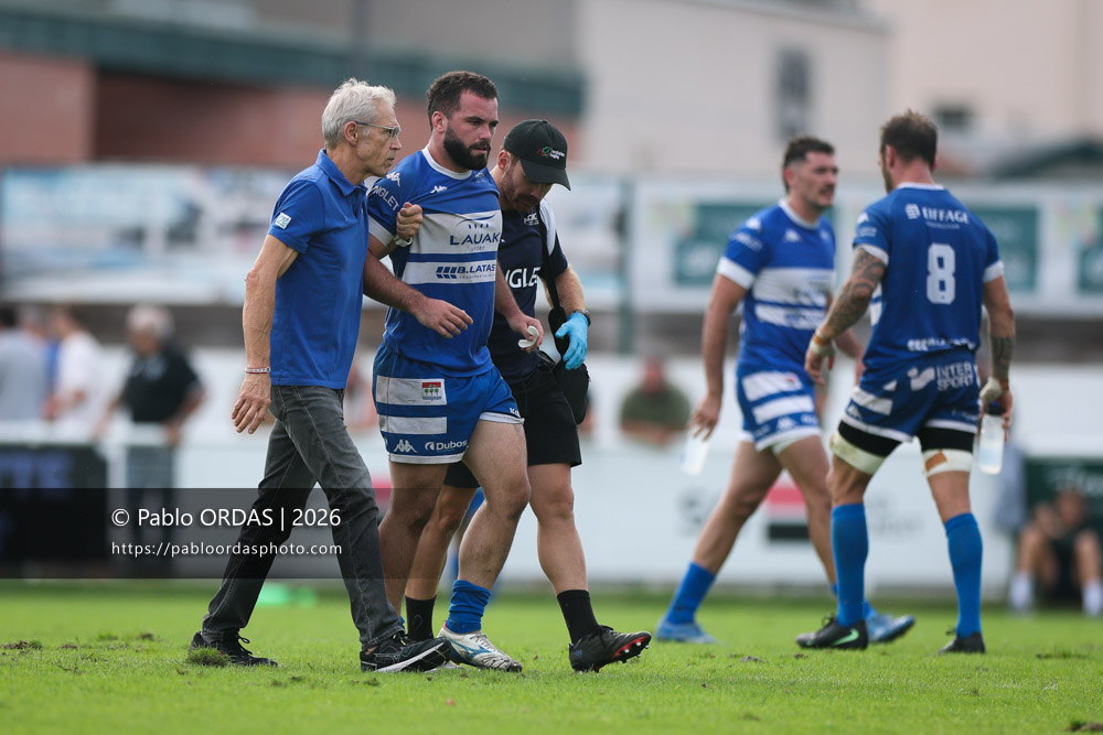 Max Bru, lors du match de Fédérale 1 entre l'Anglet olympique et le Stade bagnérais, le 4 octobre 2026 au stade Saint-Jean d'Anglet, France (Photo Pablo ORDAS)