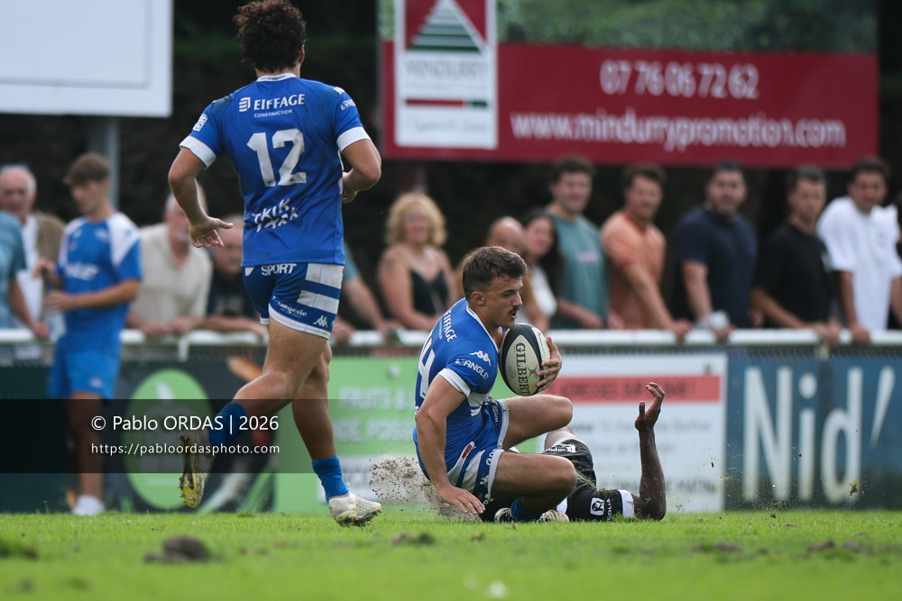 Maxime Rourre, lors du match de Fédérale 1 entre l'Anglet olympique et le Stade bagnérais, le 4 octobre 2026 au stade Saint-Jean d'Anglet, France (Photo Pablo ORDAS)