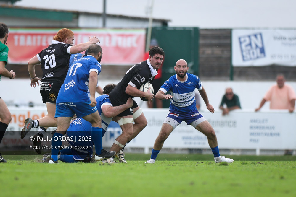 Maxime Capberbet, lors du match de Fédérale 1 entre l'Anglet olympique et le Stade bagnérais, le 4 octobre 2026 au stade Saint-Jean d'Anglet, France (Photo Pablo ORDAS)