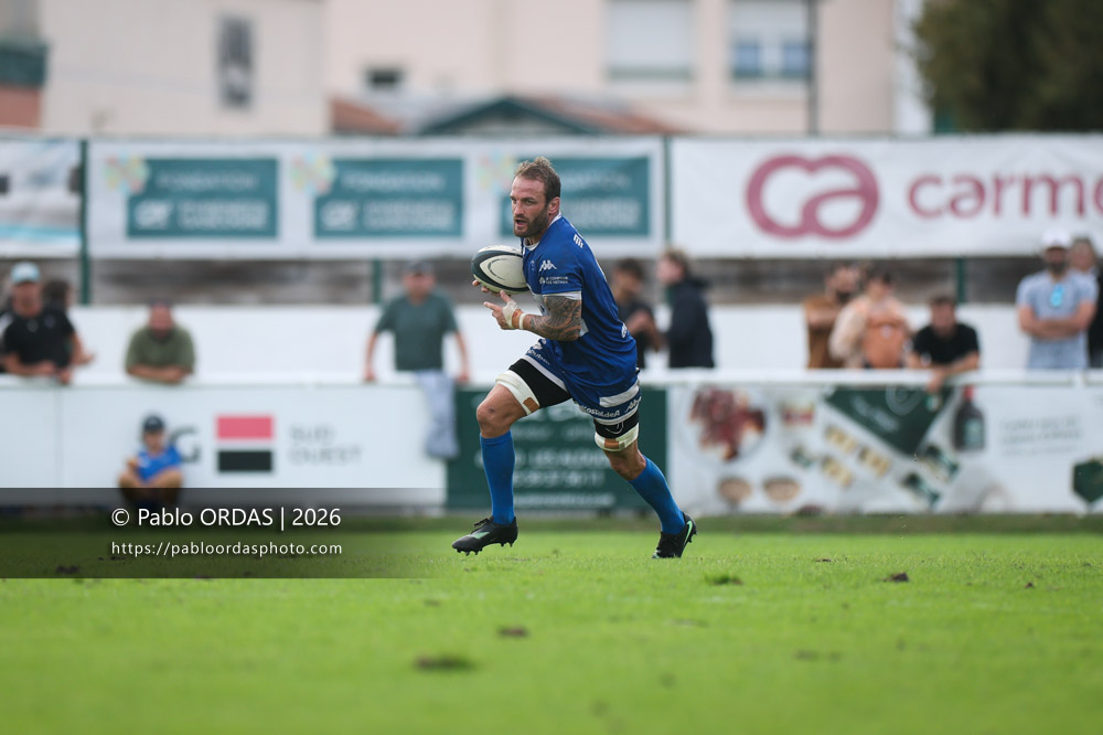 Sébastien Laulhé, lors du match de Fédérale 1 entre l'Anglet olympique et le Stade bagnérais, le 4 octobre 2026 au stade Saint-Jean d'Anglet, France (Photo Pablo ORDAS)