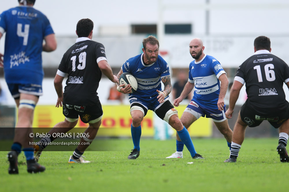 Sébastien Laulhé, lors du match de Fédérale 1 entre l'Anglet olympique et le Stade bagnérais, le 4 octobre 2026 au stade Saint-Jean d'Anglet, France (Photo Pablo ORDAS)
