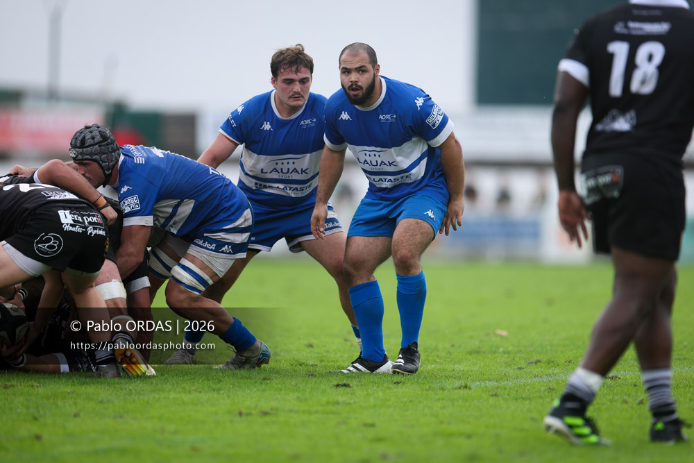Gabriel Lante, lors du match de Fédérale 1 entre l'Anglet olympique et le Stade bagnérais, le 4 octobre 2026 au stade Saint-Jean d'Anglet, France (Photo Pablo ORDAS)