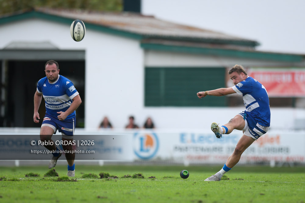 Thomas Pulon, lors du match de Fédérale 1 entre l'Anglet olympique et le Stade bagnérais, le 4 octobre 2026 au stade Saint-Jean d'Anglet, France (Photo Pablo ORDAS)