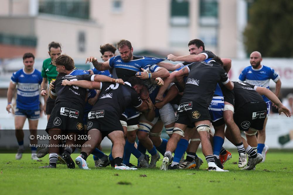 Sébastien Laulhé, lors du match de Fédérale 1 entre l'Anglet olympique et le Stade bagnérais, le 4 octobre 2026 au stade Saint-Jean d'Anglet, France (Photo Pablo ORDAS)