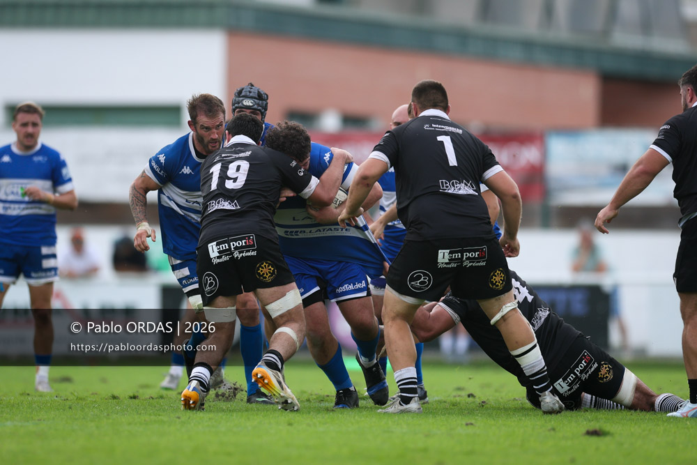 Hendre Eloff, lors du match de Fédérale 1 entre l'Anglet olympique et le Stade bagnérais, le 4 octobre 2026 au stade Saint-Jean d'Anglet, France (Photo Pablo ORDAS)