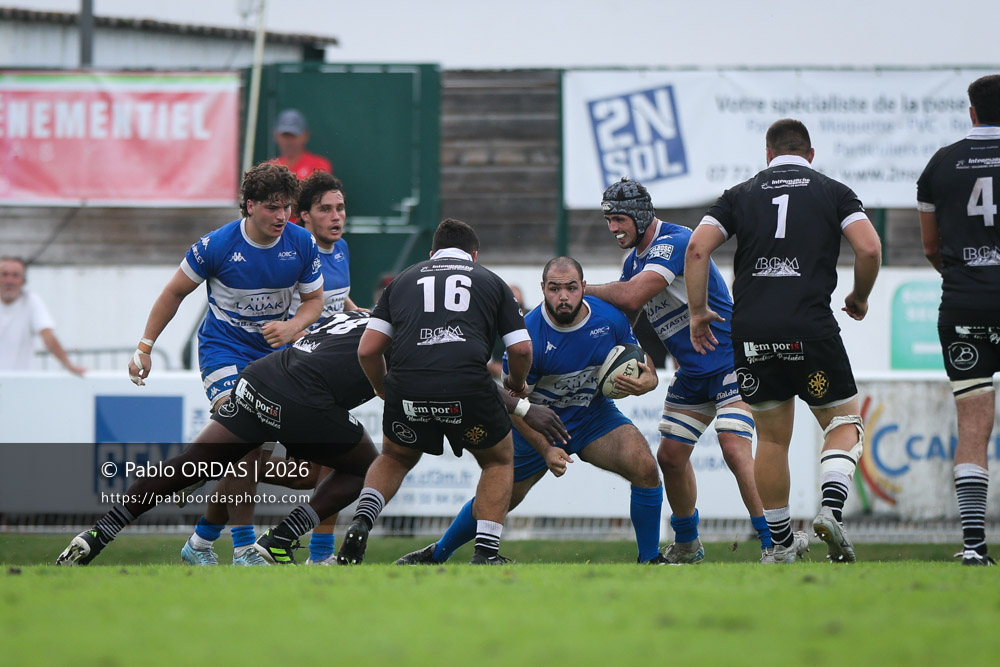Gabriel Lante, lors du match de Fédérale 1 entre l'Anglet olympique et le Stade bagnérais, le 4 octobre 2026 au stade Saint-Jean d'Anglet, France (Photo Pablo ORDAS)