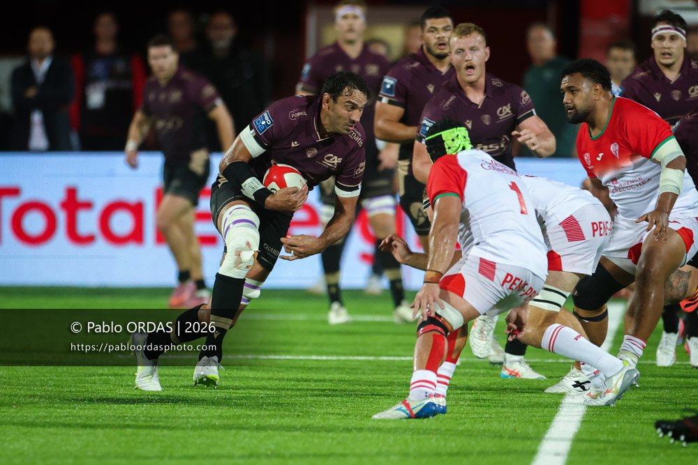 Richie Arnold, lors du match de Pro D2 entre le Biarritz olympique et Soyaux Angoulême, le 16 octobre 2026 au stade Aguiléra de Biarritz, France (Photo Pablo ORDAS)