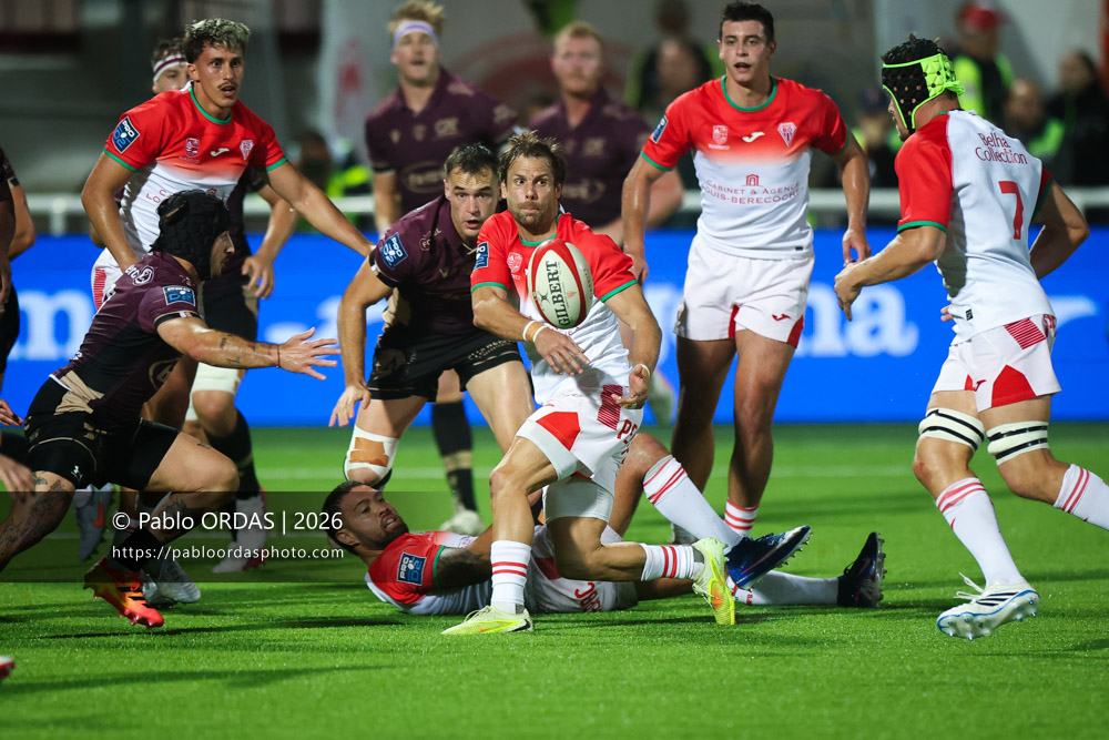 Yann Lesgourgues, lors du match de Pro D2 entre le Biarritz olympique et Soyaux Angoulême, le 16 octobre 2026 au stade Aguiléra de Biarritz, France (Photo Pablo ORDAS)
