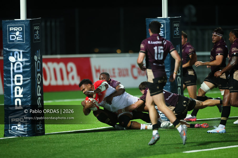 Sione Vailanu, lors du match de Pro D2 entre le Biarritz olympique et Soyaux Angoulême, le 16 octobre 2026 au stade Aguiléra de Biarritz, France (Photo Pablo ORDAS)