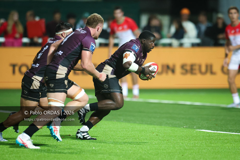 Seydou Diakité, lors du match de Pro D2 entre le Biarritz olympique et Soyaux Angoulême, le 16 octobre 2026 au stade Aguiléra de Biarritz, France (Photo Pablo ORDAS)