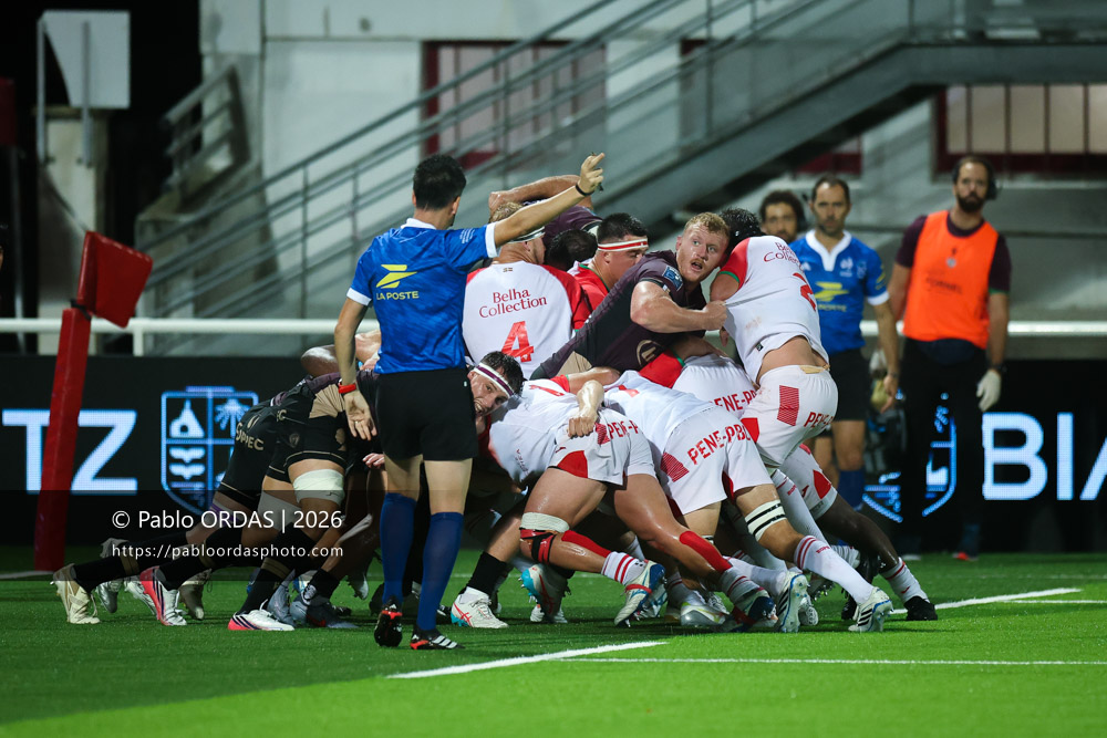 Enzo Morand Bruyat, lors du match de Pro D2 entre le Biarritz olympique et Soyaux Angoulême, le 16 octobre 2026 au stade Aguiléra de Biarritz, France (Photo Pablo ORDAS)