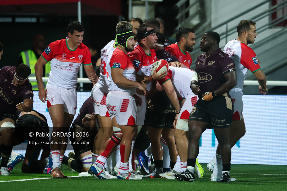 Iban Hiriart Urruty, lors du match de Pro D2 entre le Biarritz olympique et Soyaux Angoulême, le 16 octobre 2026 au stade Aguiléra de Biarritz, France (Photo Pablo ORDAS)