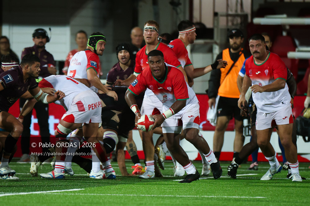 Johnny Dyer, lors du match de Pro D2 entre le Biarritz olympique et Soyaux Angoulême, le 16 octobre 2026 au stade Aguiléra de Biarritz, France (Photo Pablo ORDAS)