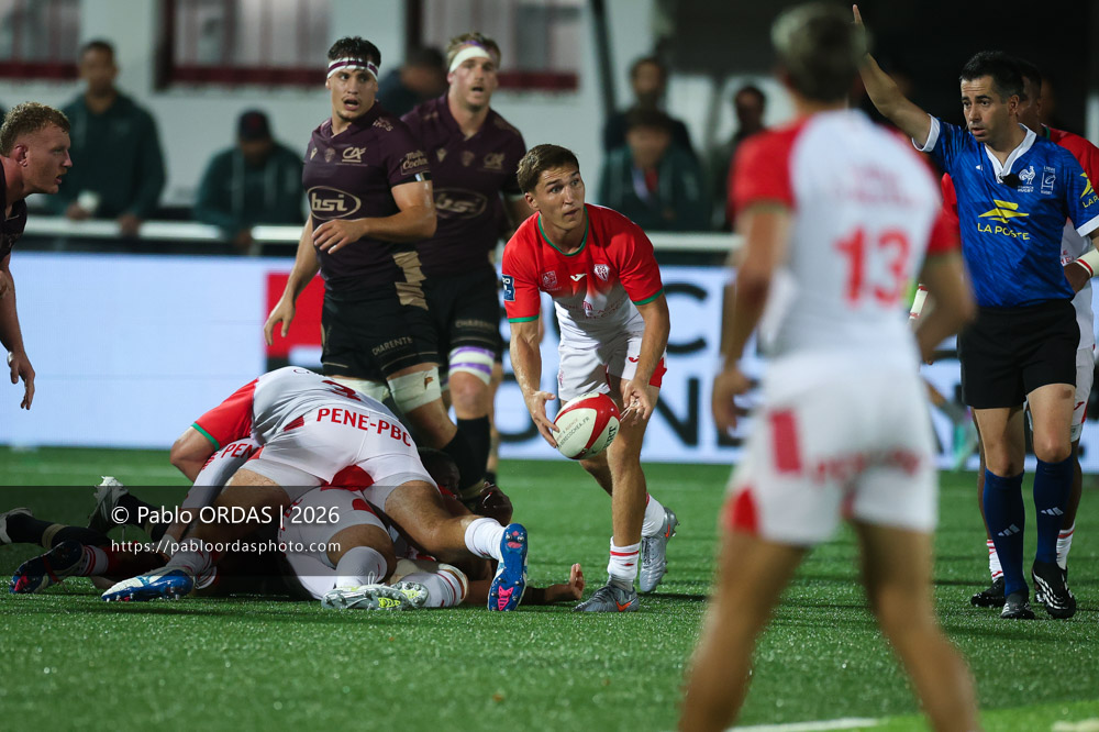 Thomas Dolhagaray, lors du match de Pro D2 entre le Biarritz olympique et Soyaux Angoulême, le 16 octobre 2026 au stade Aguiléra de Biarritz, France (Photo Pablo ORDAS)