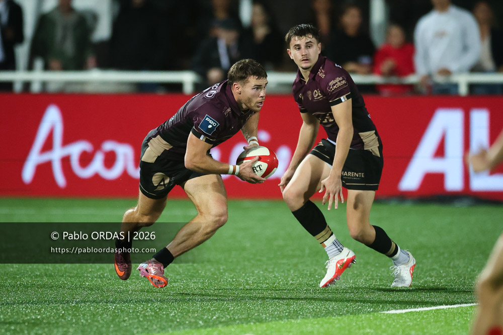 Nathan Farissier, lors du match de Pro D2 entre le Biarritz olympique et Soyaux Angoulême, le 16 octobre 2026 au stade Aguiléra de Biarritz, France (Photo Pablo ORDAS)