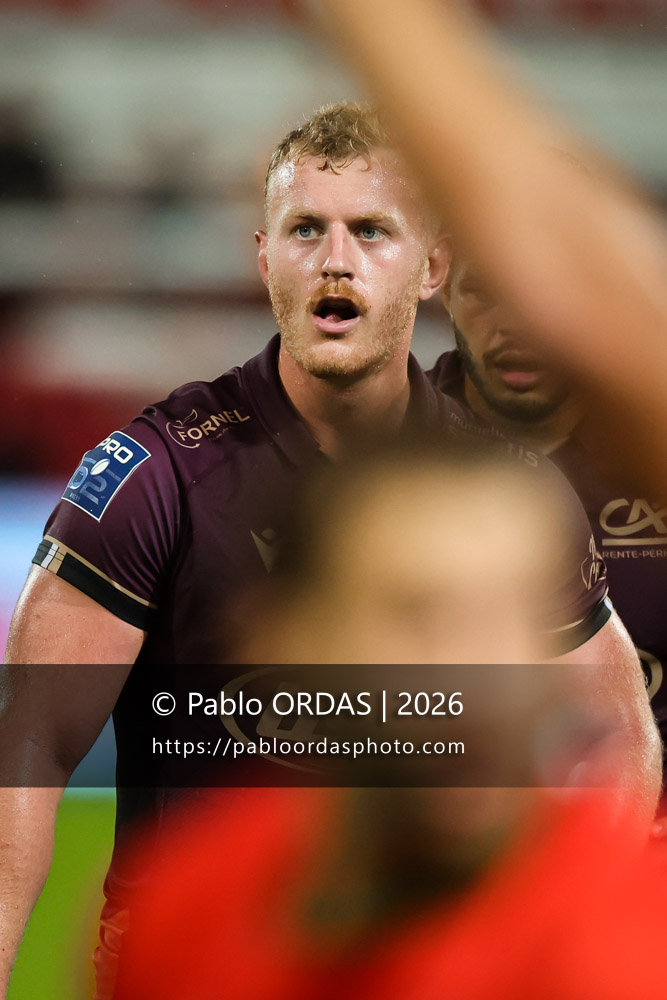 Enzo Morand Bruyat, lors du match de Pro D2 entre le Biarritz olympique et Soyaux Angoulême, le 16 octobre 2026 au stade Aguiléra de Biarritz, France (Photo Pablo ORDAS)