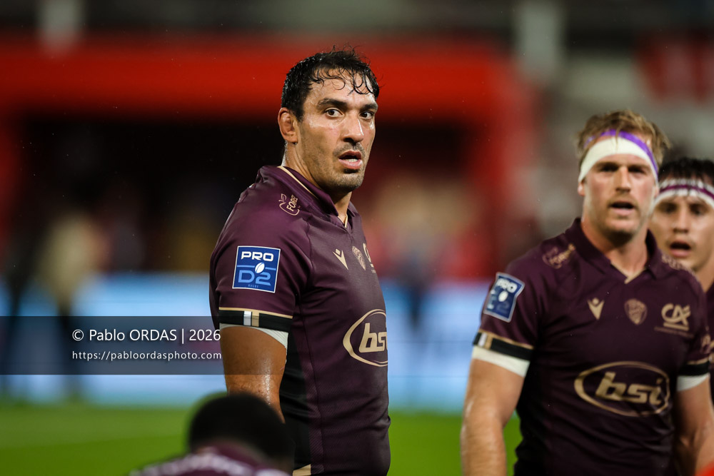 Richie Arnold, lors du match de Pro D2 entre le Biarritz olympique et Soyaux Angoulême, le 16 octobre 2026 au stade Aguiléra de Biarritz, France (Photo Pablo ORDAS)