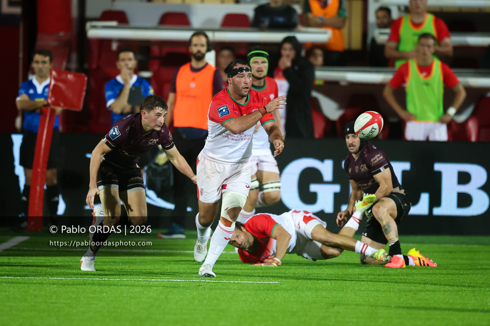 Iban Hiriart Urruty, lors du match de Pro D2 entre le Biarritz olympique et Soyaux Angoulême, le 16 octobre 2026 au stade Aguiléra de Biarritz, France (Photo Pablo ORDAS)