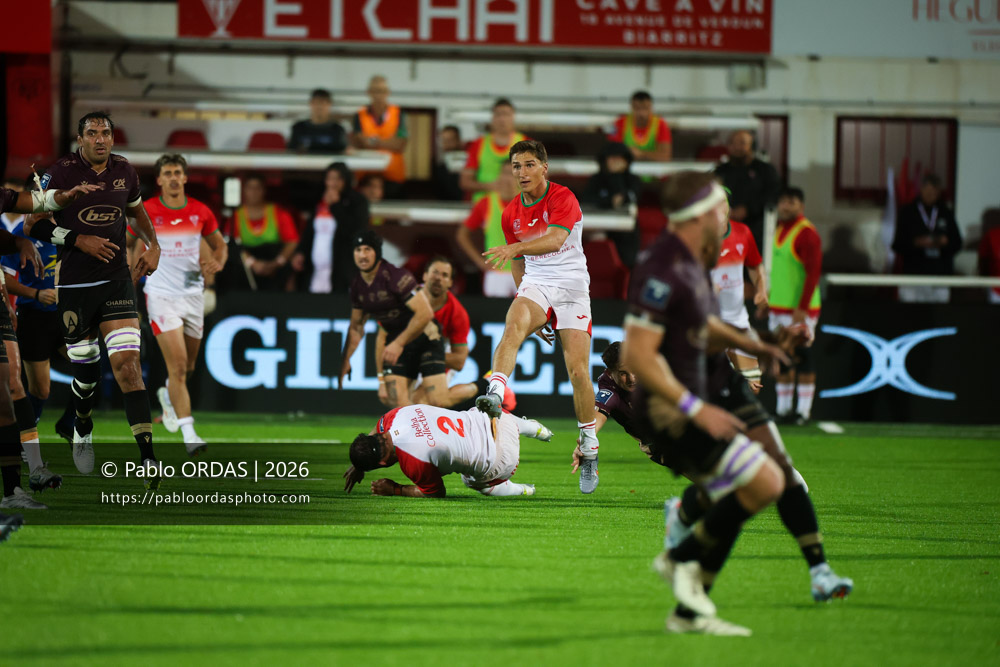 Thomas Dolhagaray, lors du match de Pro D2 entre le Biarritz olympique et Soyaux Angoulême, le 16 octobre 2026 au stade Aguiléra de Biarritz, France (Photo Pablo ORDAS)