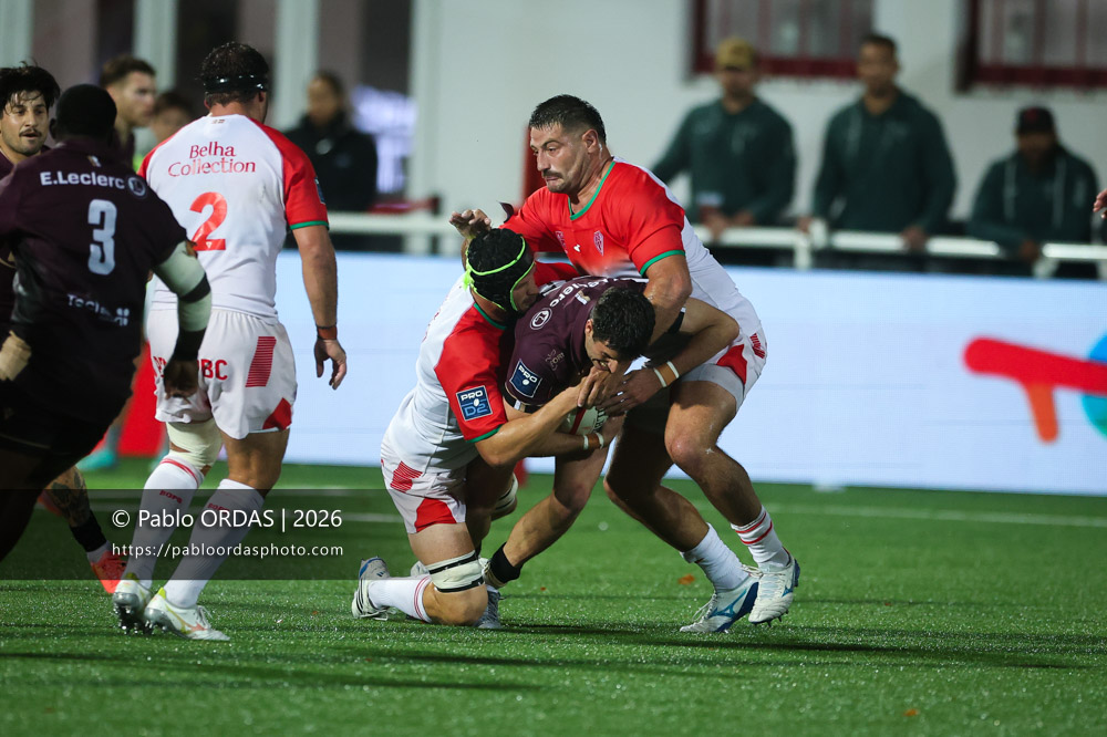 Ugo Pacome, lors du match de Pro D2 entre le Biarritz olympique et Soyaux Angoulême, le 16 octobre 2026 au stade Aguiléra de Biarritz, France (Photo Pablo ORDAS)
