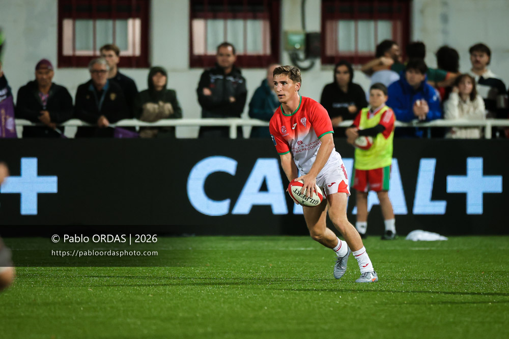 Thomas Dolhagaray, lors du match de Pro D2 entre le Biarritz olympique et Soyaux Angoulême, le 16 octobre 2026 au stade Aguiléra de Biarritz, France (Photo Pablo ORDAS)