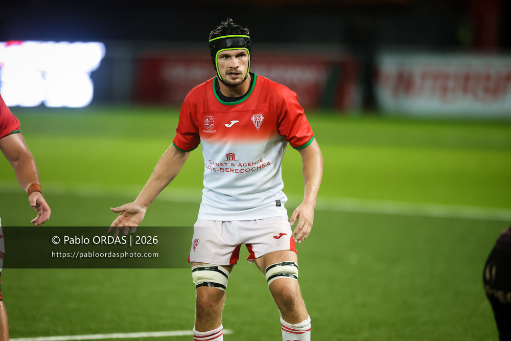 Jessy Jegerlehner, lors du match de Pro D2 entre le Biarritz olympique et Soyaux Angoulême, le 16 octobre 2026 au stade Aguiléra de Biarritz, France (Photo Pablo ORDAS)