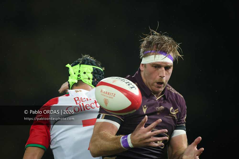 Matt Beukeboom, lors du match de Pro D2 entre le Biarritz olympique et Soyaux Angoulême, le 16 octobre 2026 au stade Aguiléra de Biarritz, France (Photo Pablo ORDAS)
