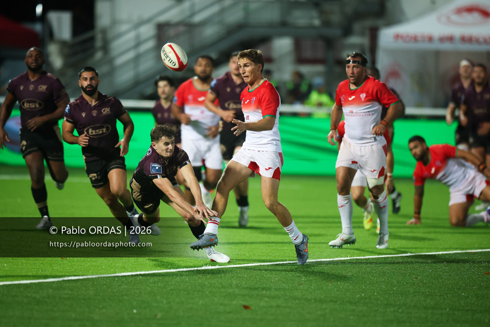 Thomas Dolhagaray, lors du match de Pro D2 entre le Biarritz olympique et Soyaux Angoulême, le 16 octobre 2026 au stade Aguiléra de Biarritz, France (Photo Pablo ORDAS)